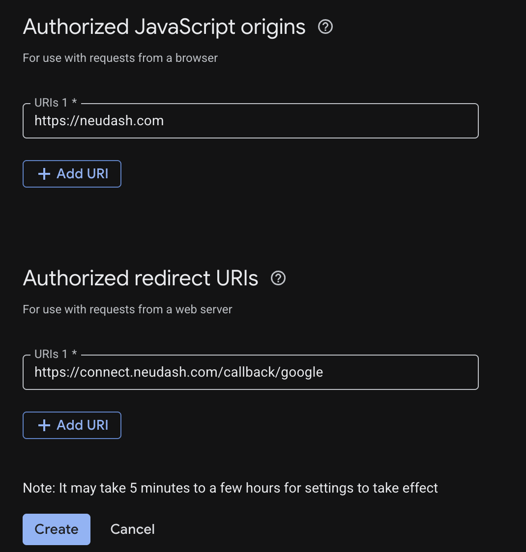Redirect URI filled in