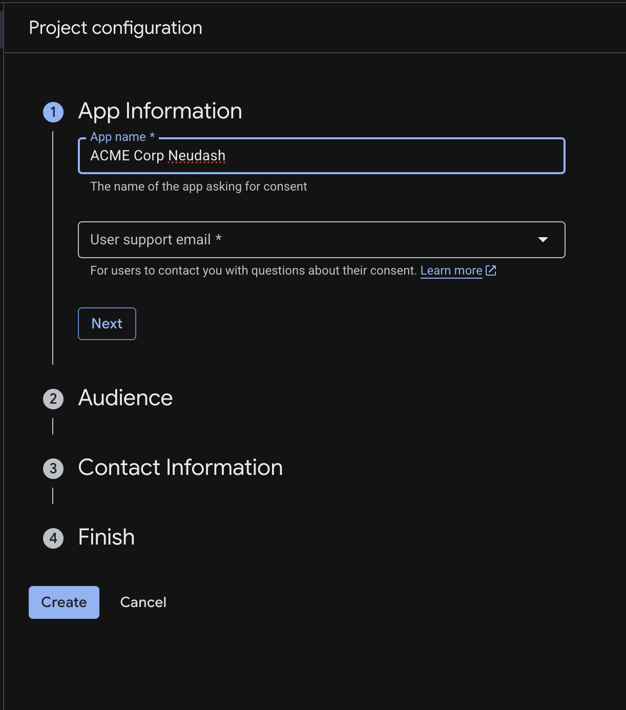App Information form