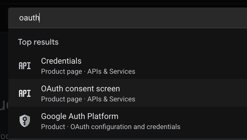 Search for OAuth consent screen