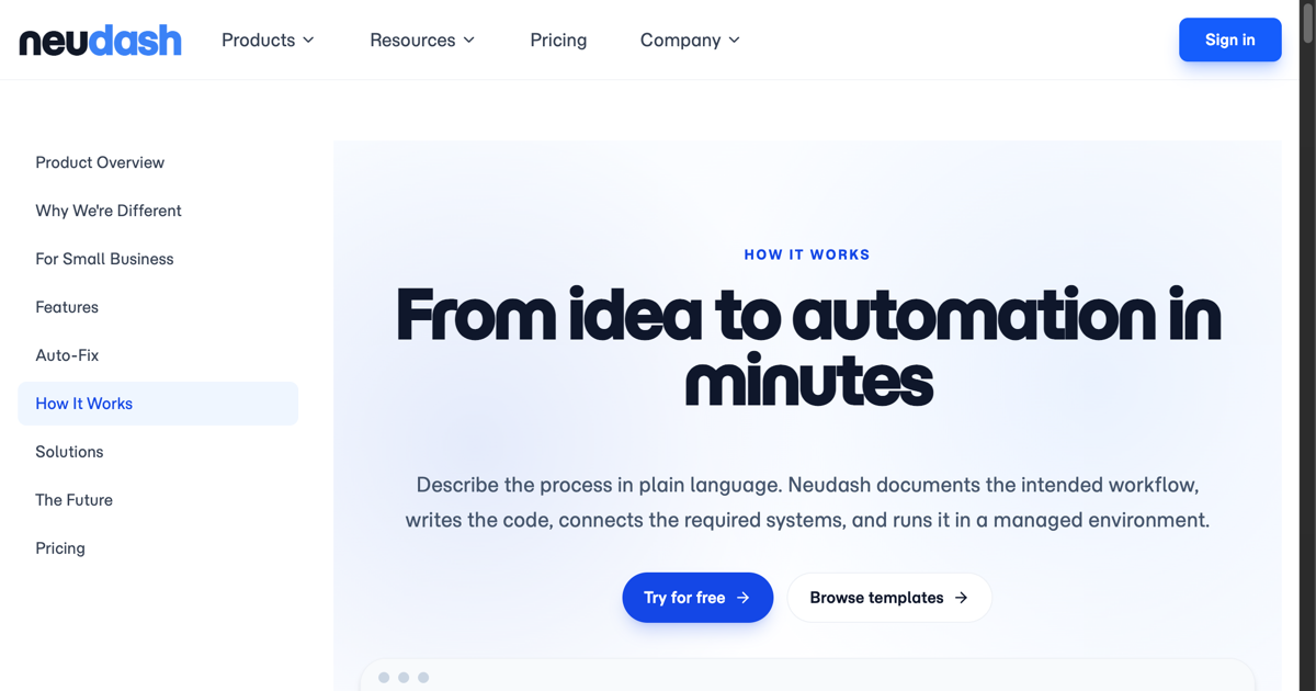 Neudash flow showing a prompt becoming a documented automation.