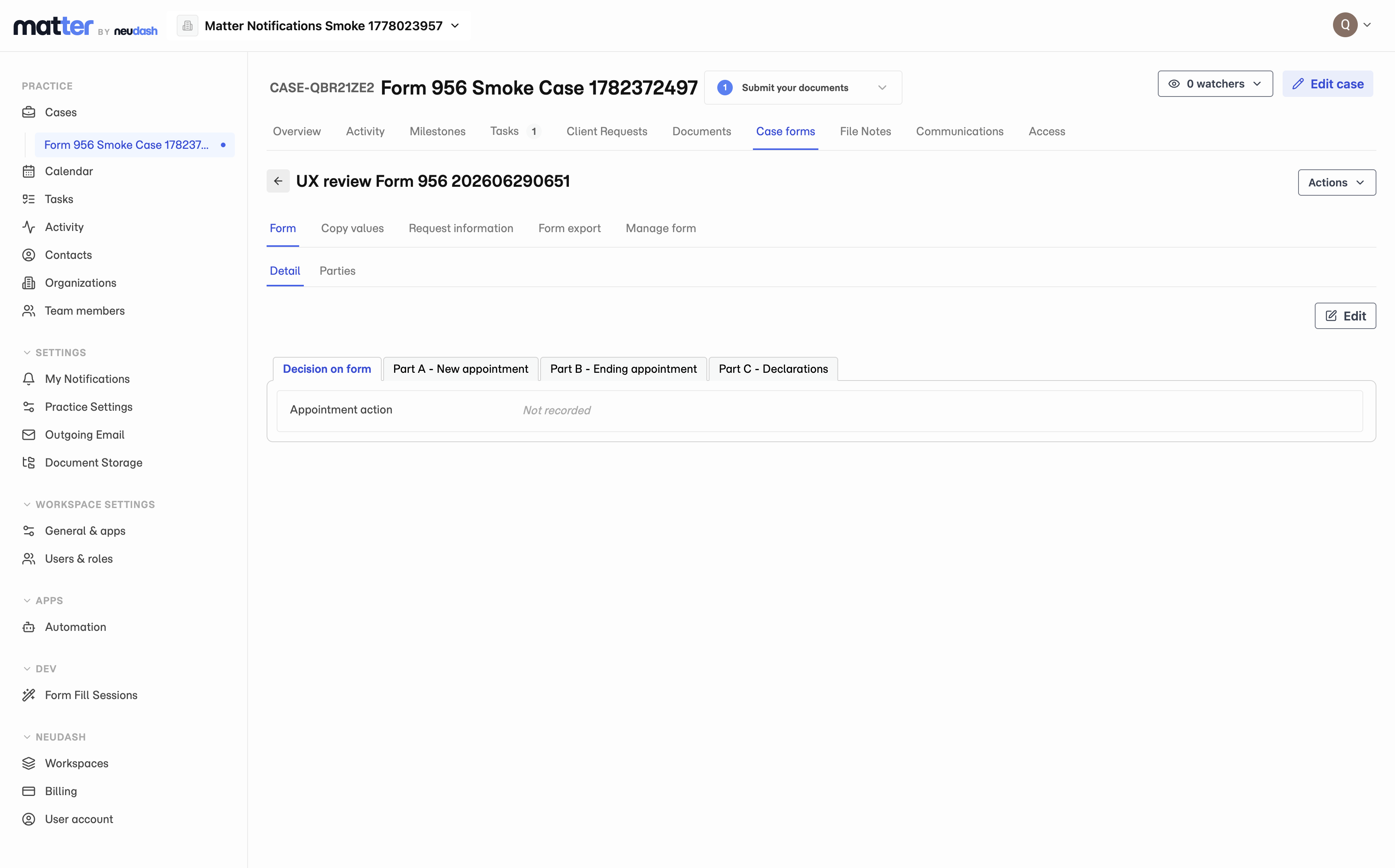 Matter generating a Department form draft from reviewed case data.